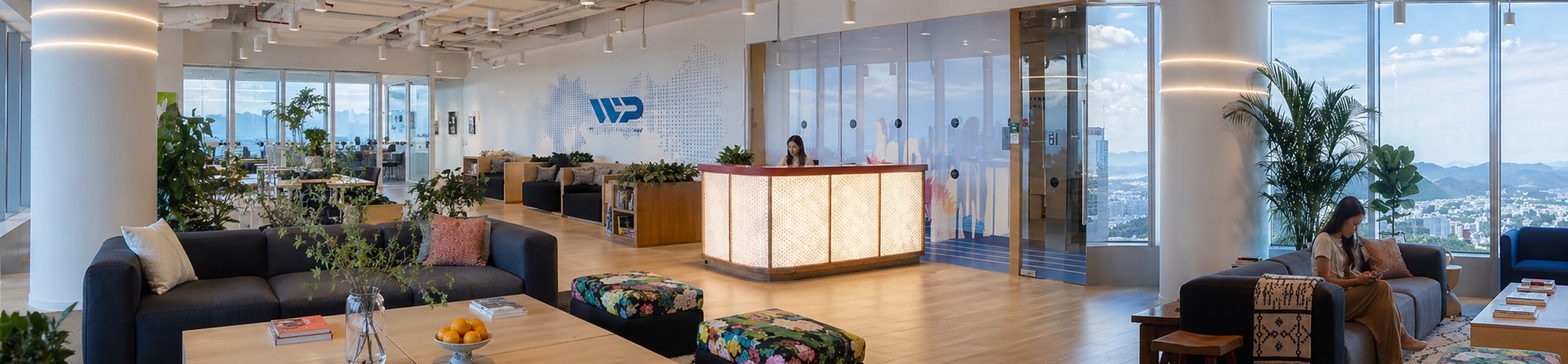 Our office in Guangzhou, modern loft space with WP logo on the wall